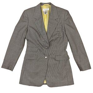 ESCADA‎ VTG Power 100% Wool Longline Academia Houndstooth Gray Blazer Eu 36 Us 4